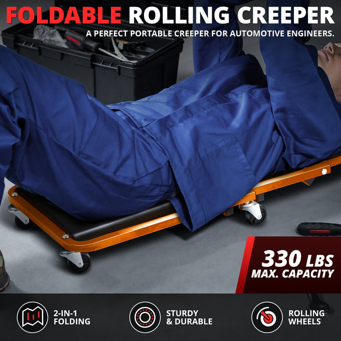 36in. 2-in-1 Folding Rolling Car Creeper <br> Dimension (in.): 36 L X 17.32 W X 4.72 H