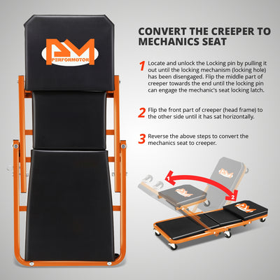 36in. 2-in-1 Folding Rolling Car Creeper <br> Dimension (in.): 36 L X 17.32 W X 4.72 H