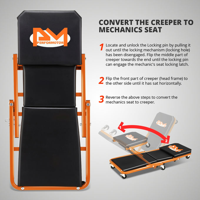 36in. 2-in-1 Folding Rolling Car Creeper <br> Dimension (in.): 36 L X 17.32 W X 4.72 H