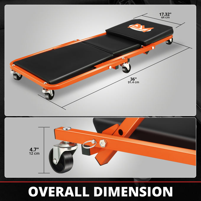 36in. 2-in-1 Folding Rolling Car Creeper <br> Dimension (in.): 36 L X 17.32 W X 4.72 H
