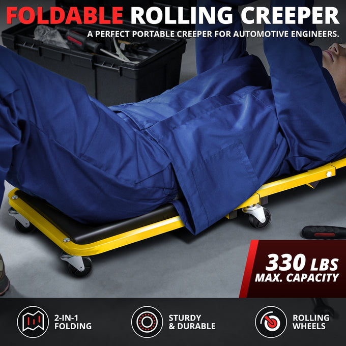 36in. 2-in-1 Folding Rolling Car Creeper <br> Dimension (in.): 36 L X 17.32 W X 4.72 H