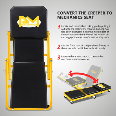36in. 2-in-1 Folding Rolling Car Creeper <br> Dimension (in.): 36 L X 17.32 W X 4.72 H