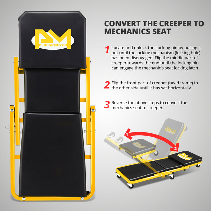 36in. 2-in-1 Folding Rolling Car Creeper <br> Dimension (in.): 36 L X 17.32 W X 4.72 H