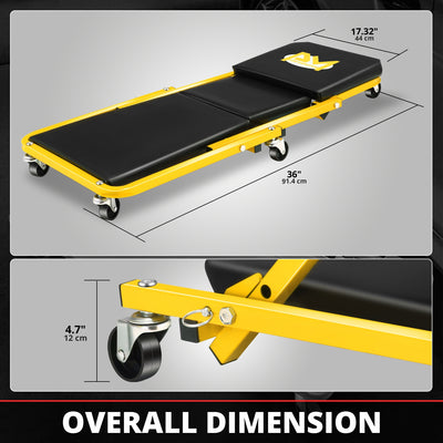 36in. 2-in-1 Folding Rolling Car Creeper <br> Dimension (in.): 36 L X 17.32 W X 4.72 H
