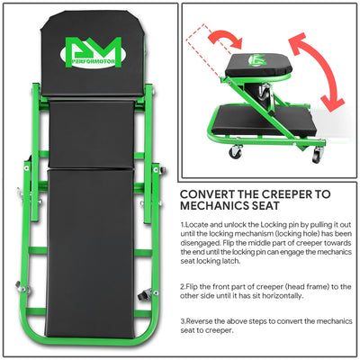 40in. 2-in-1 Folding Rolling Car Creeper <br> Dimension (in.): 40 L X 17.32 W X 4.72 H