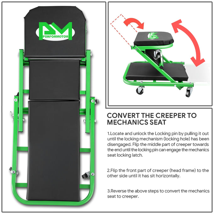 40in. 2-in-1 Folding Rolling Car Creeper <br> Dimension (in.): 40 L X 17.32 W X 4.72 H