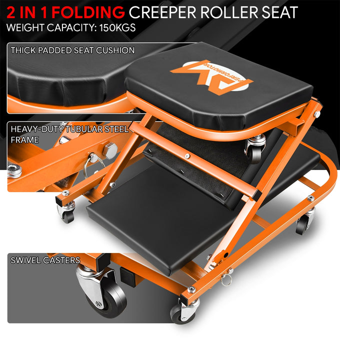 40in. 2-in-1 Folding Rolling Car Creeper <br> Dimension (in.): 40 L X 17.32 W X 4.72 H