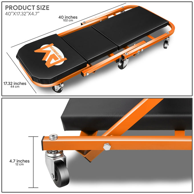 40in. 2-in-1 Folding Rolling Car Creeper <br> Dimension (in.): 40 L X 17.32 W X 4.72 H