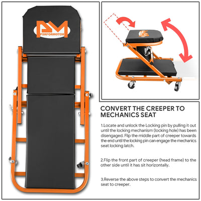 40in. 2-in-1 Folding Rolling Car Creeper <br> Dimension (in.): 40 L X 17.32 W X 4.72 H