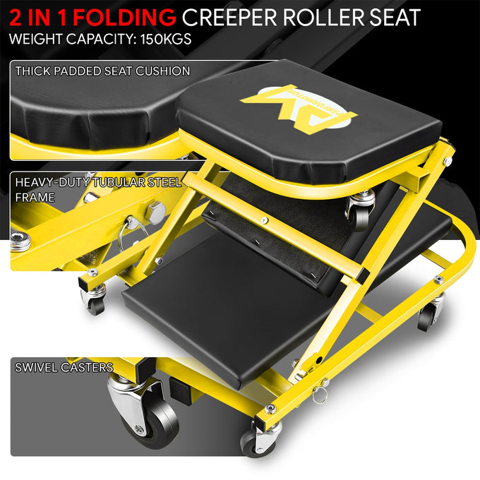 40in. 2-in-1 Folding Rolling Car Creeper <br> Dimension (in.): 40 L X 17.32 W X 4.72 H