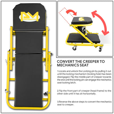 40in. 2-in-1 Folding Rolling Car Creeper <br> Dimension (in.): 40 L X 17.32 W X 4.72 H