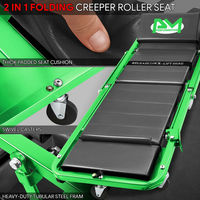 48in. 2-in-1 Folding Rolling Car Creeper <br> Dimension (in.): 48 L X 17.97 W X 5.9 H