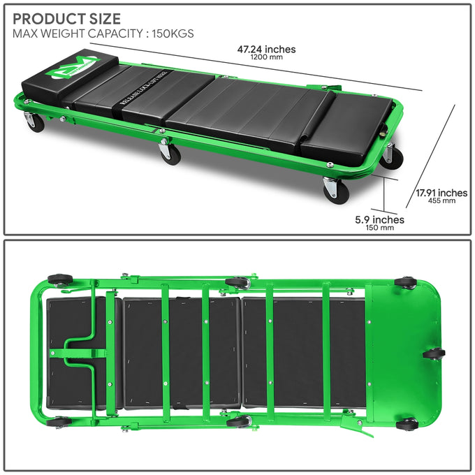48in. 2-in-1 Folding Rolling Car Creeper <br> Dimension (in.): 48 L X 17.97 W X 5.9 H
