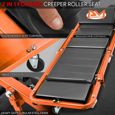 48in. 2-in-1 Folding Rolling Car Creeper <br> Dimension (in.): 48 L X 17.97 W X 5.9 H