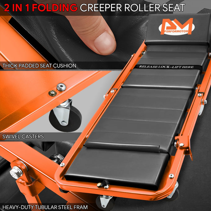 48in. 2-in-1 Folding Rolling Car Creeper <br> Dimension (in.): 48 L X 17.97 W X 5.9 H