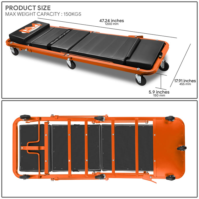 48in. 2-in-1 Folding Rolling Car Creeper <br> Dimension (in.): 48 L X 17.97 W X 5.9 H