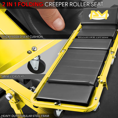 48in. 2-in-1 Folding Rolling Car Creeper <br> Dimension (in.): 48 L X 17.97 W X 5.9 H