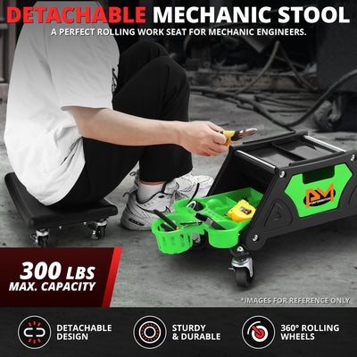 Multifunction Mechanic Rolling Stool W/Tool tray <br> Overall Dimension: 25-1/2 in. L x 13 in. H x 12 in. W