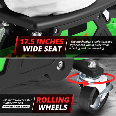 Multifunction Mechanic Rolling Stool W/Tool tray <br> Overall Dimension: 25-1/2 in. L x 13 in. H x 12 in. W