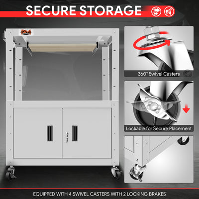 Adjustable Rolling Storage Cart w/Cabinet & Power <br> Dimension (in.): 30.8 L X 18 W X 42 H