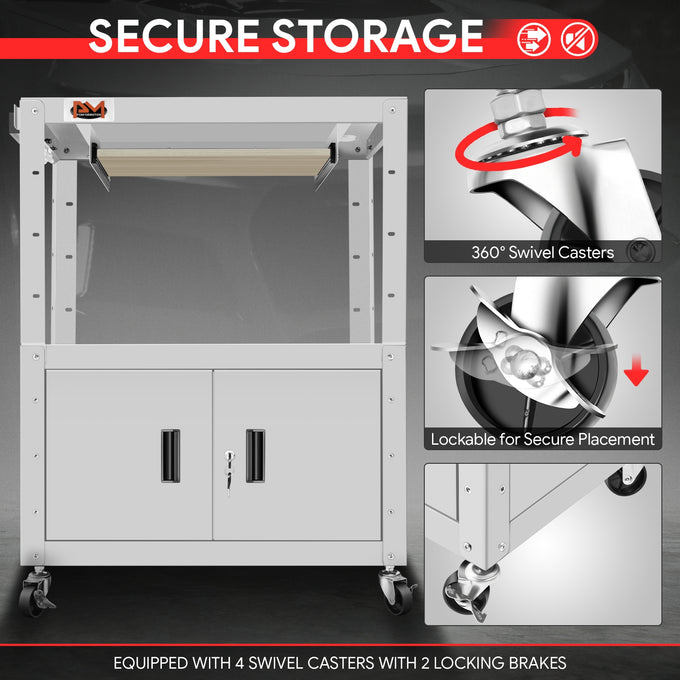 Adjustable Rolling Storage Cart w/Cabinet & Power <br> Dimension (in.): 30.8 L X 18 W X 42 H