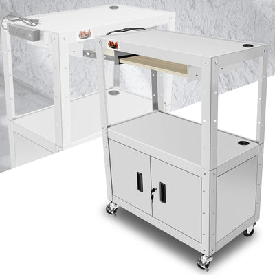 Adjustable Rolling Storage Cart w/Cabinet & Power <br> Dimension (in.): 30.8 L X 18 W X 42 H