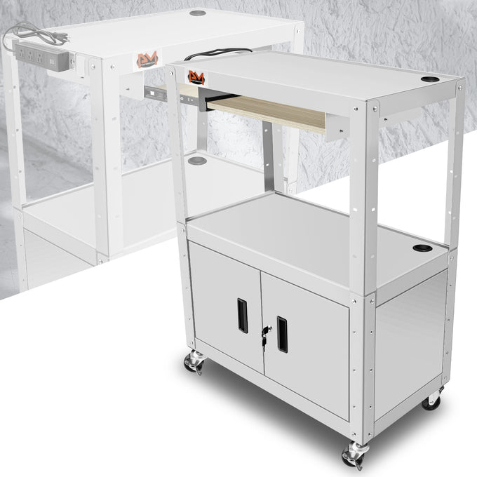 Adjustable Rolling Storage Cart w/Cabinet & Power <br> Dimension (in.): 30.8 L X 18 W X 42 H