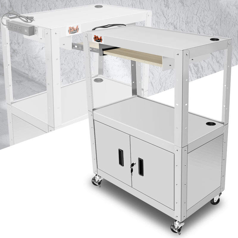 Adjustable Rolling Storage Cart w/Cabinet & Power <br> Dimension (in.): 30.8 L X 18 W X 42 H