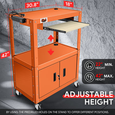 Adjustable Rolling Storage Cart w/Cabinet & Power <br> Dimension (in.): 30.8 L X 18 W X 42 H