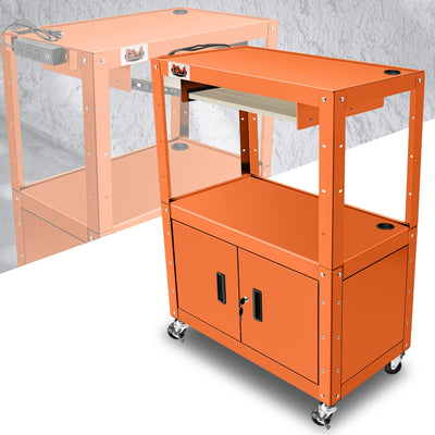 Adjustable Rolling Storage Cart w/Cabinet & Power <br> Dimension (in.): 30.8 L X 18 W X 42 H