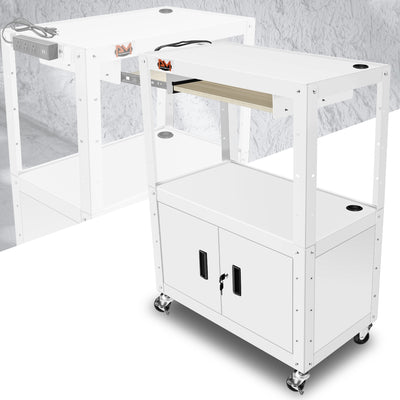 Adjustable Rolling Storage Cart w/Cabinet & Power <br> Dimension (in.): 30.8 L X 18 W X 42 H