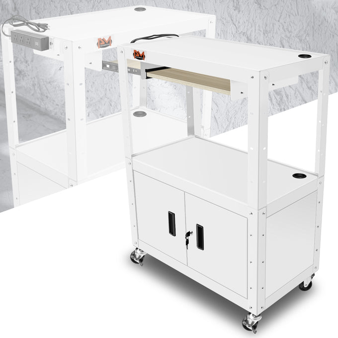 Adjustable Rolling Storage Cart w/Cabinet & Power <br> Dimension (in.): 30.8 L X 18 W X 42 H