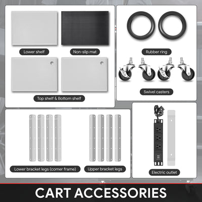 3-Tier Adjustable Rolling Steel AV Cart w/Power <br> DImension: 25 in. L X 18 in. W X 42 in. H