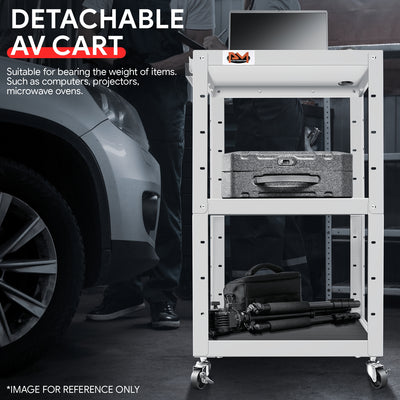 3-Tier Adjustable Rolling Steel AV Cart w/Power <br> DImension: 25 in. L X 18 in. W X 42 in. H