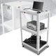 3-Tier Adjustable Rolling Steel AV Cart w/Power <br> DImension: 25 in. L X 18 in. W X 42 in. H