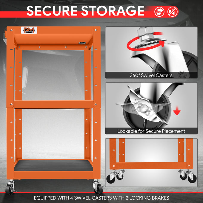 3-Tier Adjustable Rolling Steel AV Cart w/Power <br> DImension: 25 in. L X 18 in. W X 42 in. H