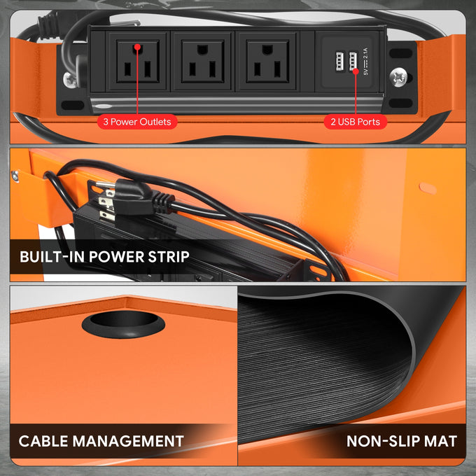 3-Tier Adjustable Rolling Steel AV Cart w/Power <br> DImension: 25 in. L X 18 in. W X 42 in. H