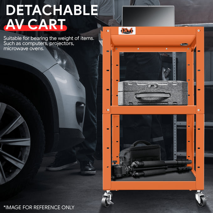 3-Tier Adjustable Rolling Steel AV Cart w/Power <br> DImension: 25 in. L X 18 in. W X 42 in. H