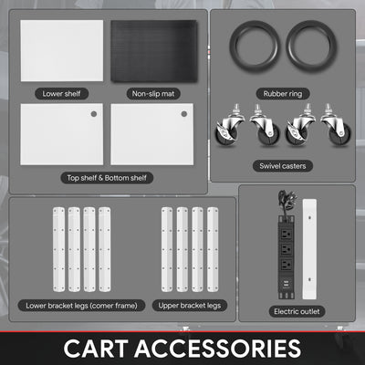 3-Tier Adjustable Rolling Steel AV Cart w/Power <br> DImension: 25 in. L X 18 in. W X 42 in. H
