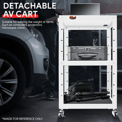 3-Tier Adjustable Rolling Steel AV Cart w/Power <br> DImension: 25 in. L X 18 in. W X 42 in. H