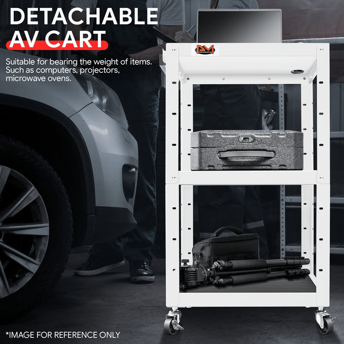 3-Tier Adjustable Rolling Steel AV Cart w/Power <br> DImension: 25 in. L X 18 in. W X 42 in. H
