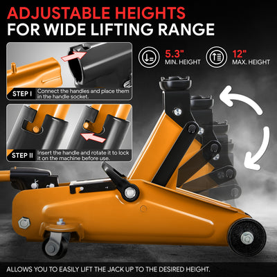 1.5 Ton Hydraulic Trolley Floor Jack <br> Lifting Range From 5.3 in. to 12 in.