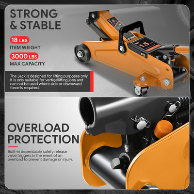 1.5 Ton Hydraulic Trolley Floor Jack <br> Lifting Range From 5.3 in. to 12 in.