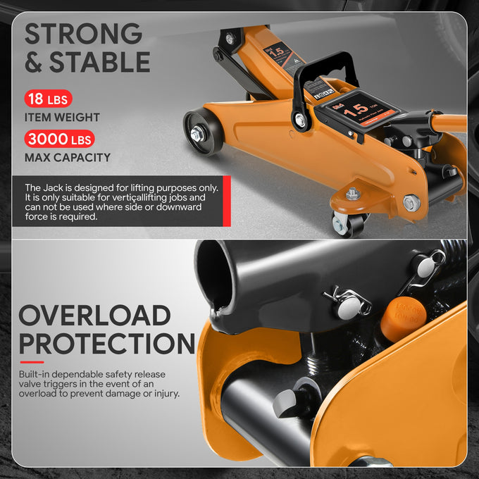 1.5 Ton Hydraulic Trolley Floor Jack <br> Lifting Range From 5.3 in. to 12 in.