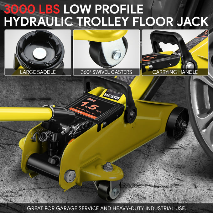 1.5 Ton Hydraulic Trolley Floor Jack <br> Lifting Range From 5.3 in. to 12 in.