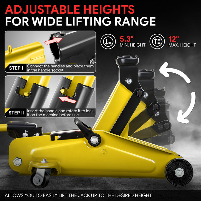1.5 Ton Hydraulic Trolley Floor Jack <br> Lifting Range From 5.3 in. to 12 in.