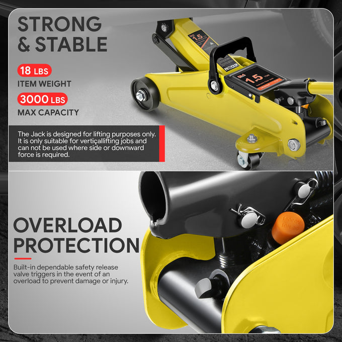 1.5 Ton Hydraulic Trolley Floor Jack <br> Lifting Range From 5.3 in. to 12 in.