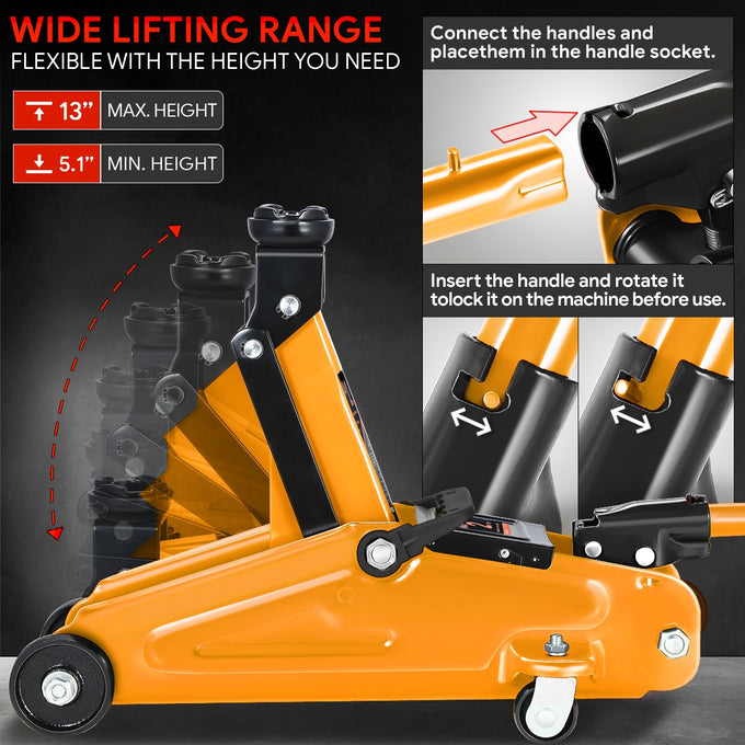 2 Ton Hydraulic Trolley Floor Jack <br> Lifting Range From 5.1 in. to 13 in.