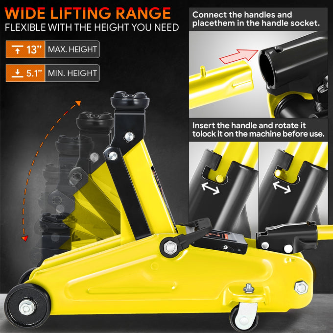 2 Ton Hydraulic Trolley Floor Jack <br> Lifting Range From 5.1 in. to 13 in.