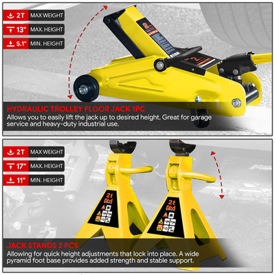 2 Ton Hydraulic Trolley Floor Jack <br> Adjustable Height (in.): 11 to 17